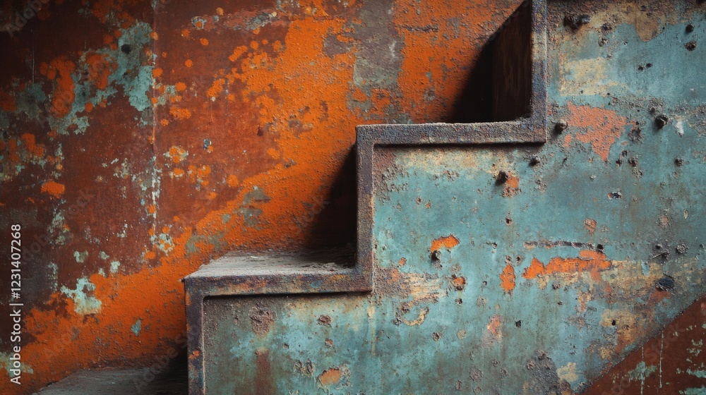 Rusty Metal Staircase Against a Weathered Wall Rusty Metal Staircase Against a Weathered Wall