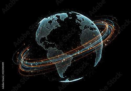 Futuristic Earth Design with Digital Effects: A captivating image of the Earth depicted with glowing lines and digital effects, representing modern technology and environment.