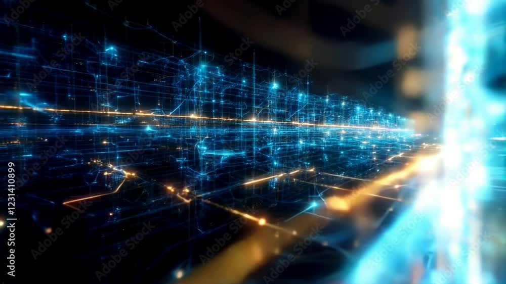 Abstract Digital Network: Glowing Circuitry and Data Streams