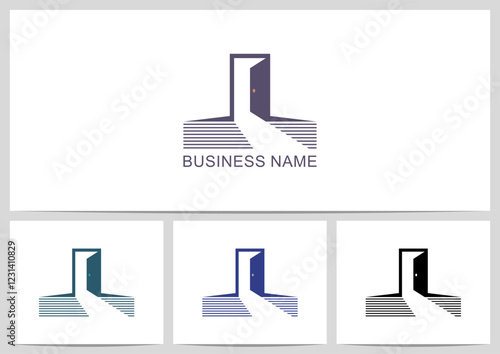 Door Open Dark Room Stripes Shadow Light Way-Out Logo Design