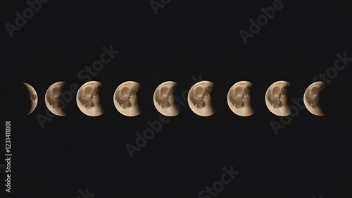 Elegant moon phase poster with warm golden light on black