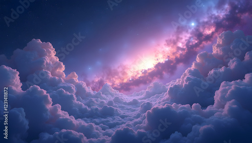 Magical nebula ring shining over soft celestial clouds