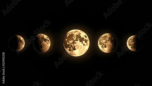 Magical night scene of moon cycle in warm gold tones