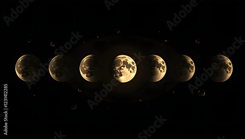 Minimalist celestial design with glowing moons in a row