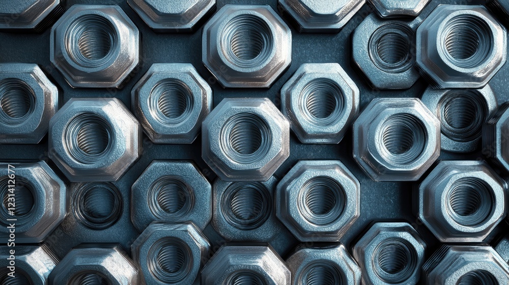 An organized pattern of nuts and bolts arranged neatly on a flat surface, ideal for a technical or mechanical-themed background An organized pattern of nuts and bolts arranged neatly on a flat surface, ideal for a technical or mechanical-themed background