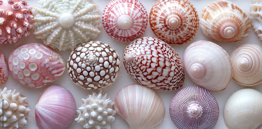 Seashell Collection: Delicate Pink and Brown Patterns, Artistic Still Life