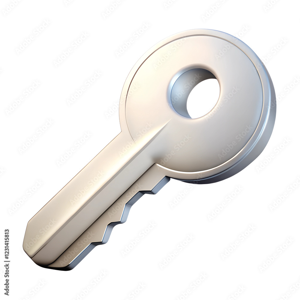 Silver grey classic key. 3d rendering isolated on white background. Cartoon plastic style icon Silver grey classic key. 3d rendering isolated on white background. Cartoon plastic style icon