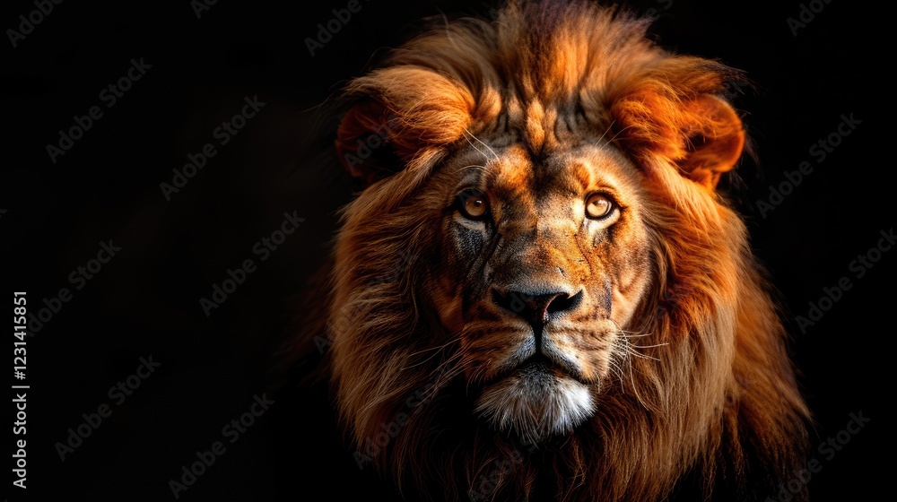 Majestic Lion Portrait with Striking Golden Mane Against Black Background Majestic Lion Portrait with Striking Golden Mane Against Black Background