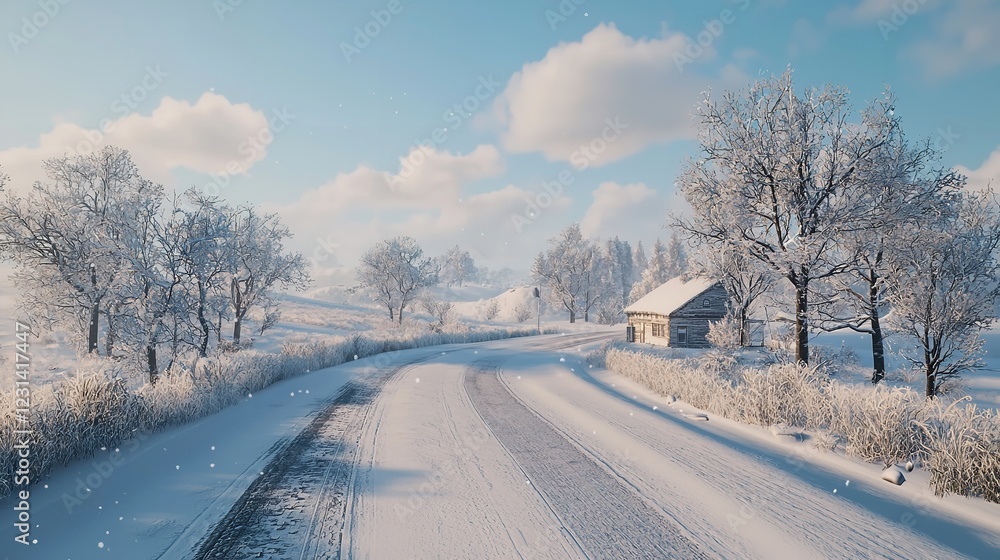 Country Road Covered in Snow on a Winter Day in 16K Resolution Country Road Covered in Snow on a Winter Day in 16K Resolution