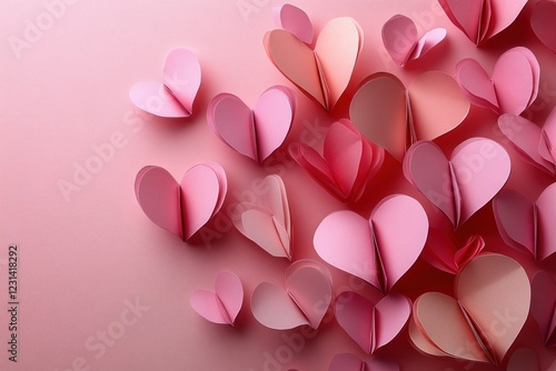 Romantic Pink Paper Hearts on Soft Pink Background for Valentine's Day Celebration