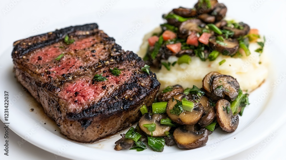 Seared Steak with Creamy Mashed Potatoes and Sauteed Mushrooms Seared Steak with Creamy Mashed Potatoes and Sauteed Mushrooms