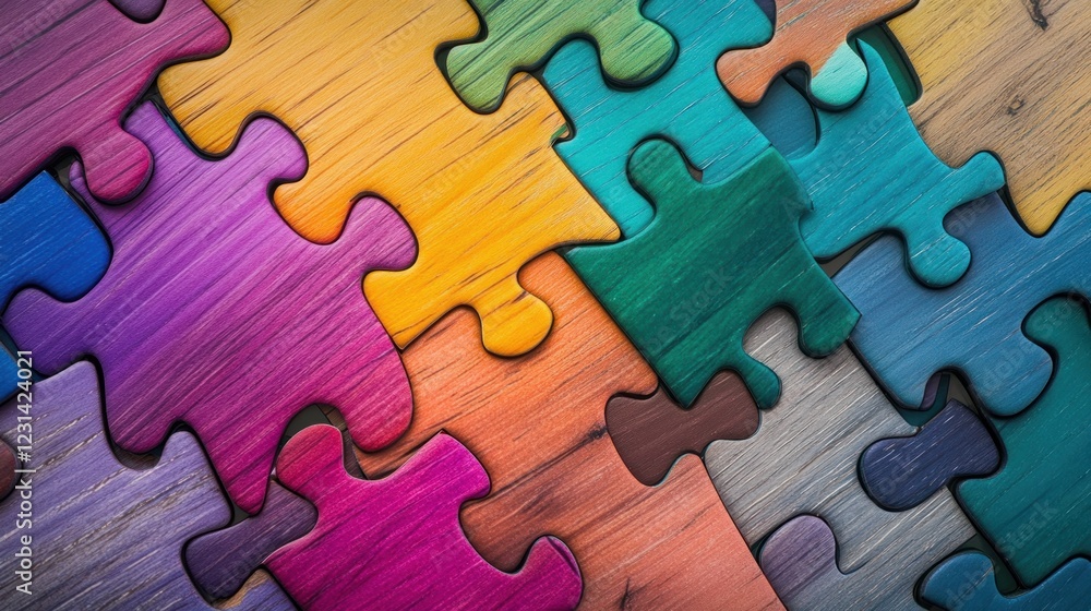 Obraz premium Colorful wooden jigsaw puzzle pieces interlocked. (1)