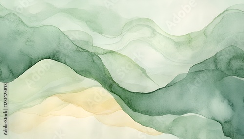 Wallpaper Mural A soft and subtle watercolor blend of green and light yellow with organic, flowing shapes Torontodigital.ca