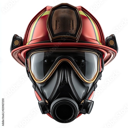 Firefighter's Protective Gear: A Close-up View of Helmet and Respirator photo