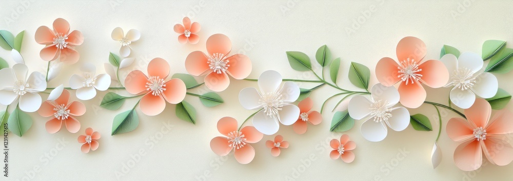 Fototapeta premium Paper flower arrangement in peach and white.