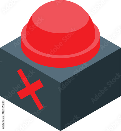 Red button with a cross sign on gray box, deactivated alarm system concept, isometric vector illustration photo