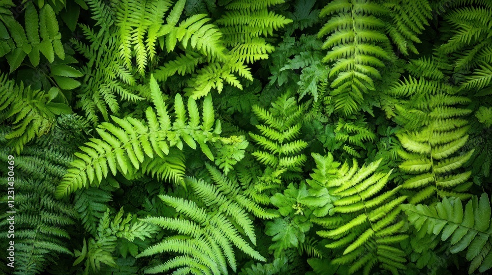 Obraz premium Lush green fern leaves background texture.