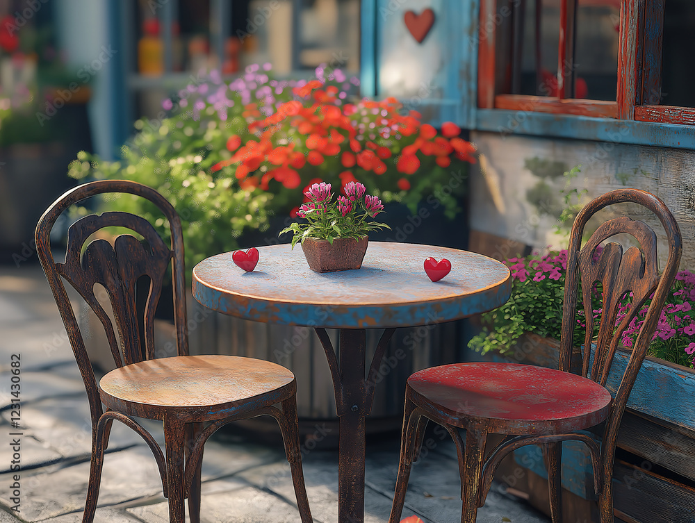 Obraz premium Quaint café table with heart-shaped accents for a sweet and cozy atmosphere