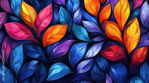 Wallpaper Mural Vibrant autumn leaves pattern, digital art, dark background, website design Torontodigital.ca