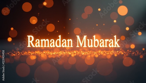 Vibrant Ramadan Mubarak Wallpaper with Blurred Bokeh Lights and Bold Text photo