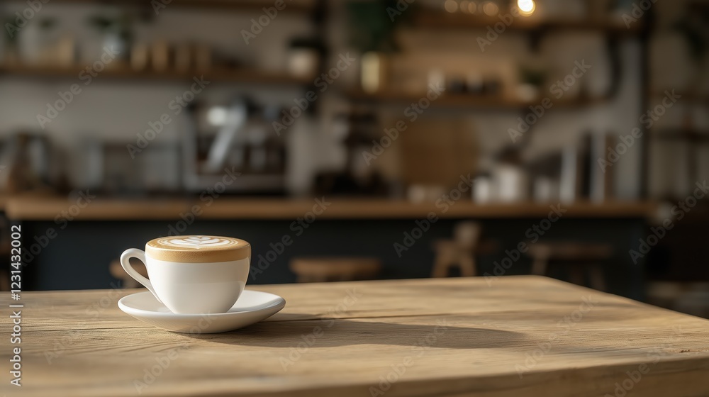 Cappuccino on Rustic Wooden Table in Cozy Cafe Setting Cappuccino on Rustic Wooden Table in Cozy Cafe Setting