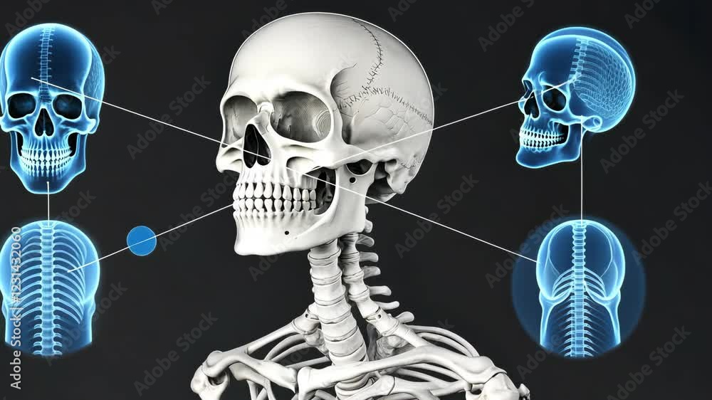 Vidéo Stock Detailed Illustration of Human Skeleton Highlighting Skull ...