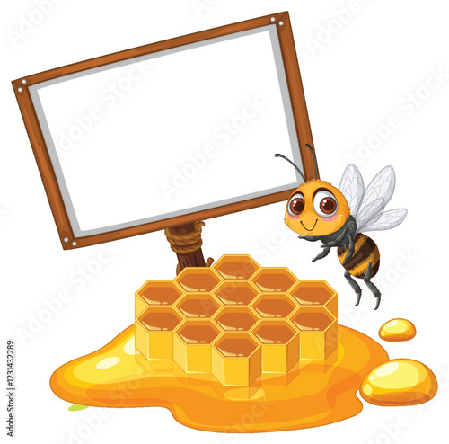 Bee with Honeycomb and Blank Sign