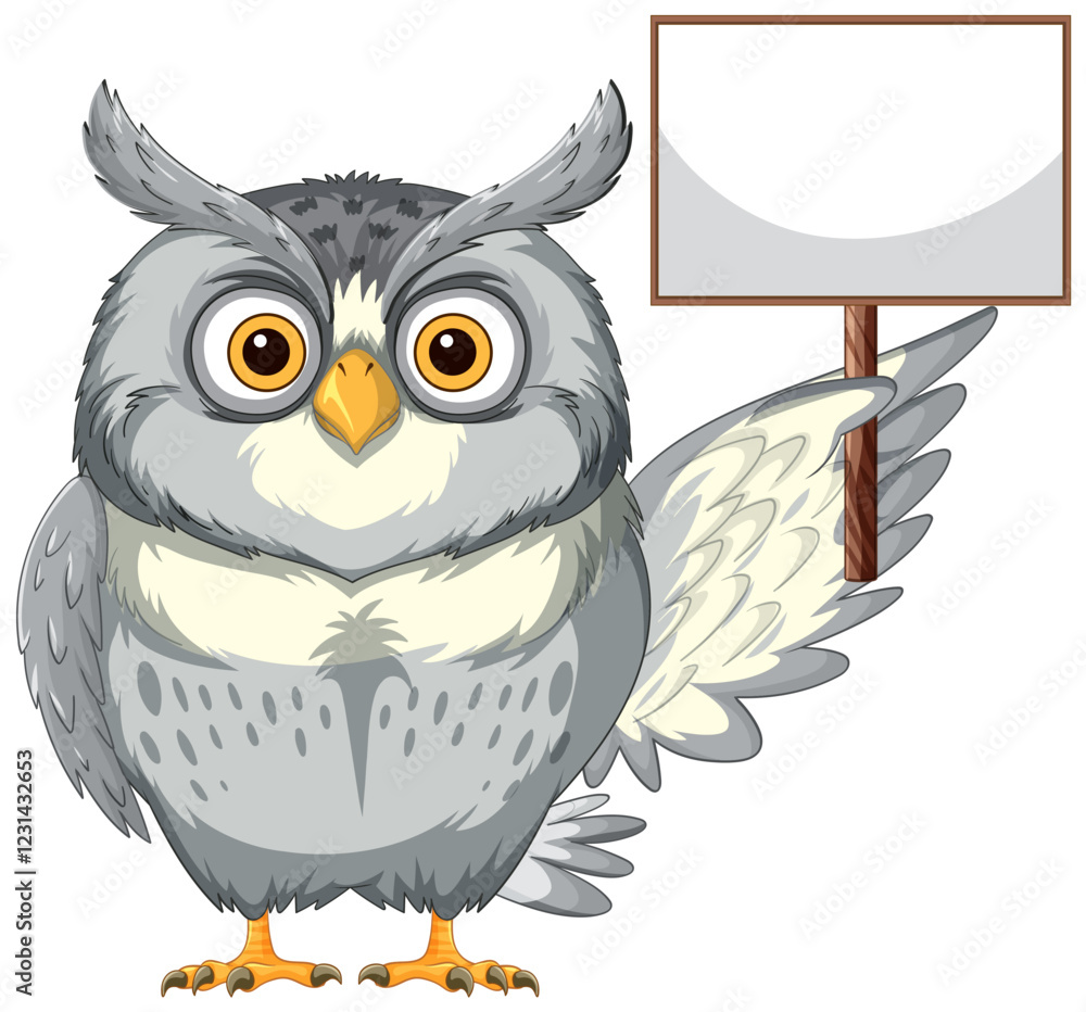 Obraz premium Wise Owl Holding a Blank Sign
