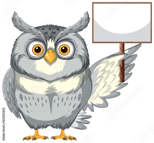 Wise Owl Holding a Blank Sign