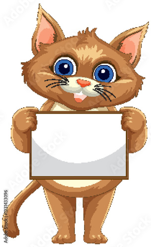 Cute Cat Holding Blank Sign
