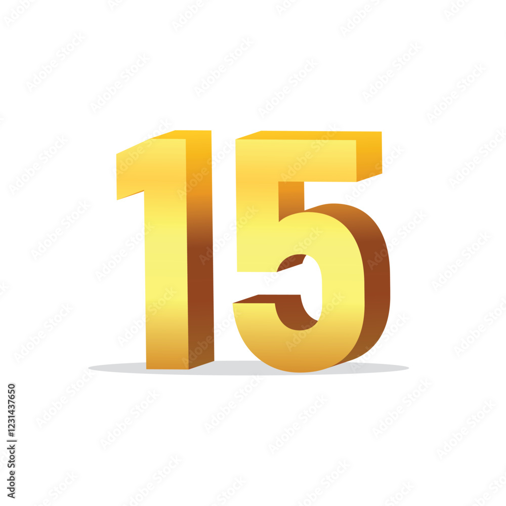 3d gold number 15 isolated vector design on white background
3d gold number 15 isolated vector design on white background