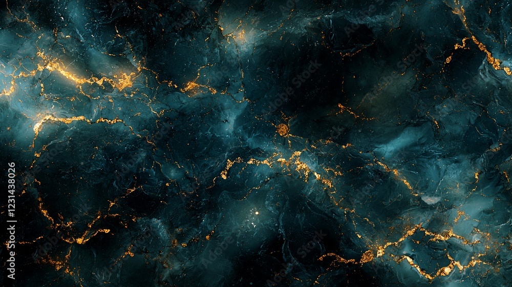 Fototapeta premium Dark teal and gold marble texture.