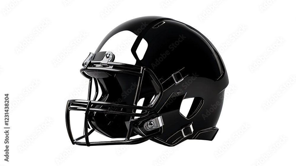 Naklejka premium Black Football Helmet, Studio Shot, Sports Equipment, Game Day isolated on transparent or white background. Generative ai