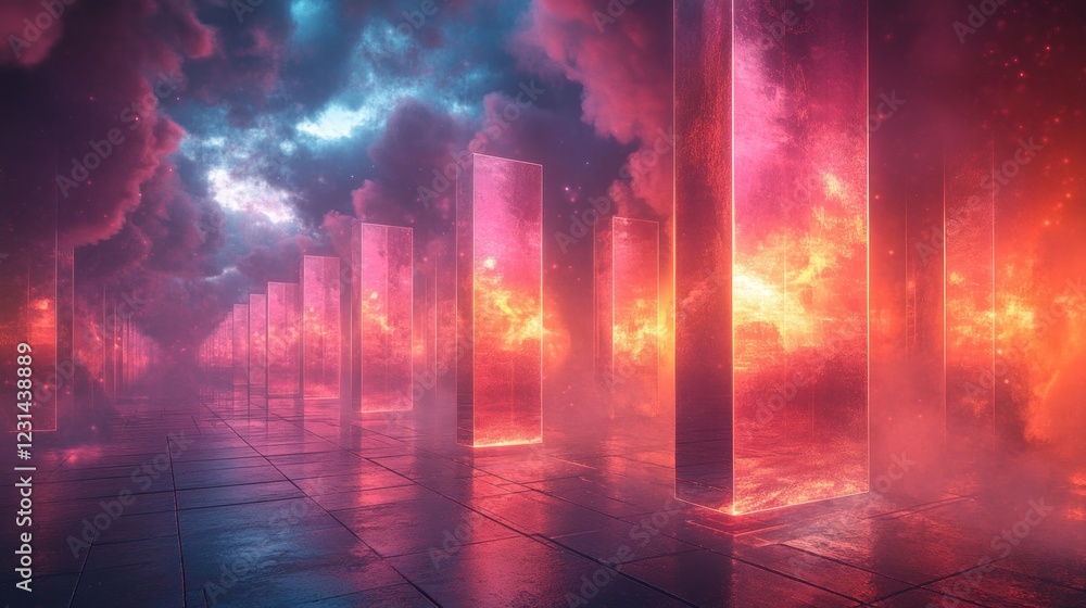 Naklejka premium Floating Translucent Rectangles Calm Atmosphere Ethereal Abstract Background Design 3D Render