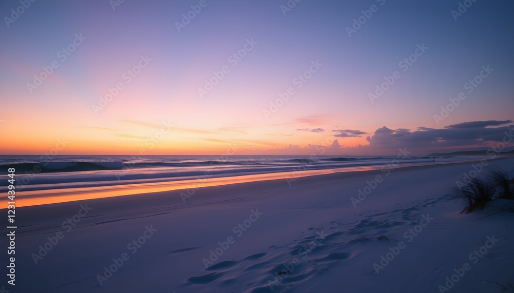 Fototapeta premium Tranquil Sunset at the Beach: Serene Coastal Landscape