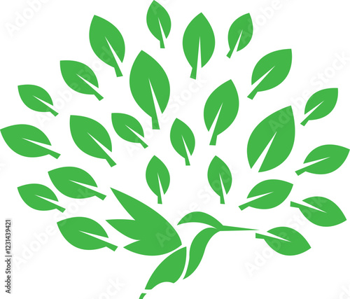 New Style Green Leaf with open Kingfisher bird inside leaves. Logo design template, vector illustration