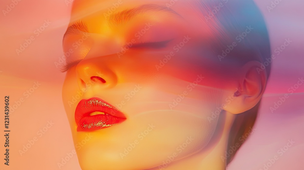 Obraz premium A soft-focus beauty concept featuring blurred lip stains in romantic red and soft coral hues