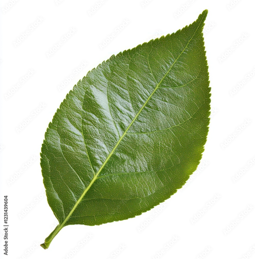 Obraz premium Single green leaf, isolated, white background, nature, botanical illustration