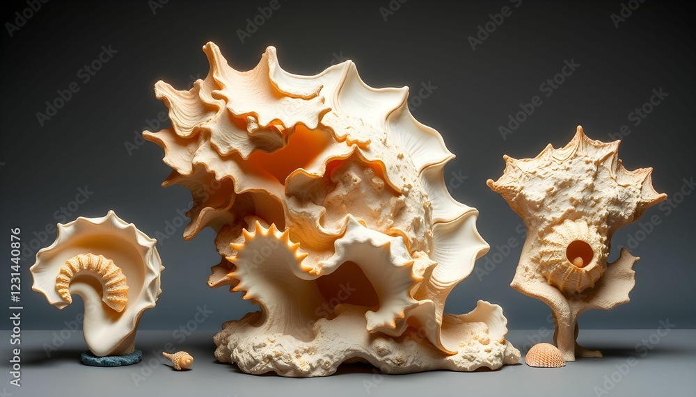 Intricate Sea Shell Sculptures: A Symphony in Beige and Cream