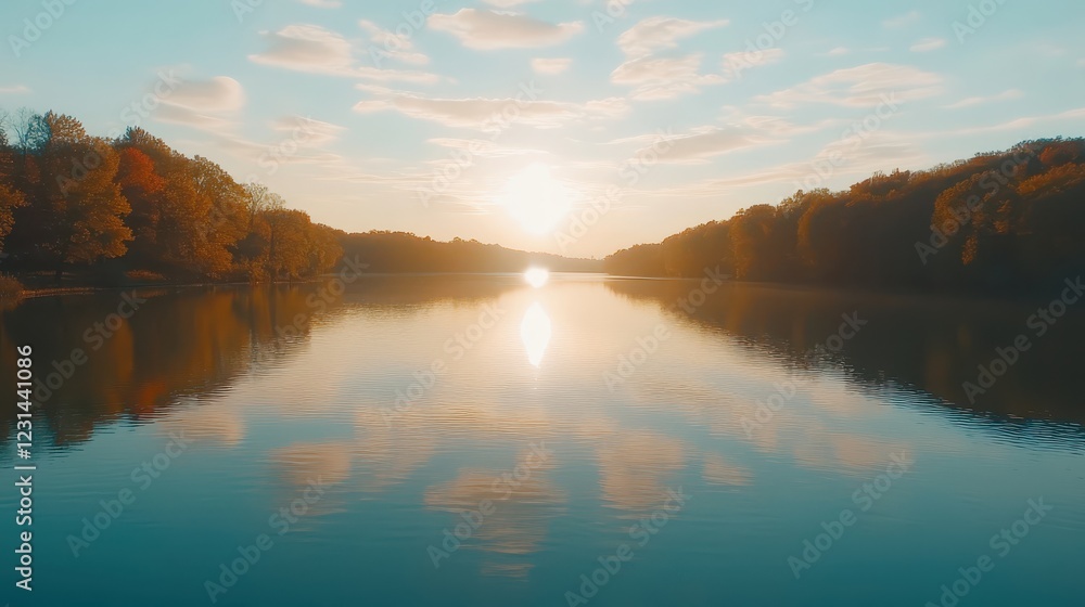 Fototapeta premium Serene reflections, tranquil blue waters under a peaceful sky, nature at its finest
