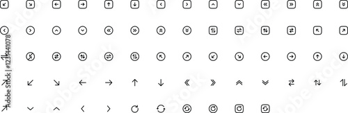 Arrow icon set cursor arrow up down and symbol icons. Modern simple solid arrows collection web design, mobile apps, interface minimal flat, solid line left right top bottom direction path way media
