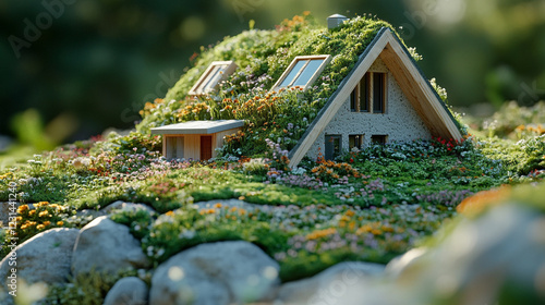 Urban planners design sustainable city models with eco-friendly green spaces and community gardens integrating lush vegetation around energy-efficient homes for a sustainable future minimalistic brigh photo