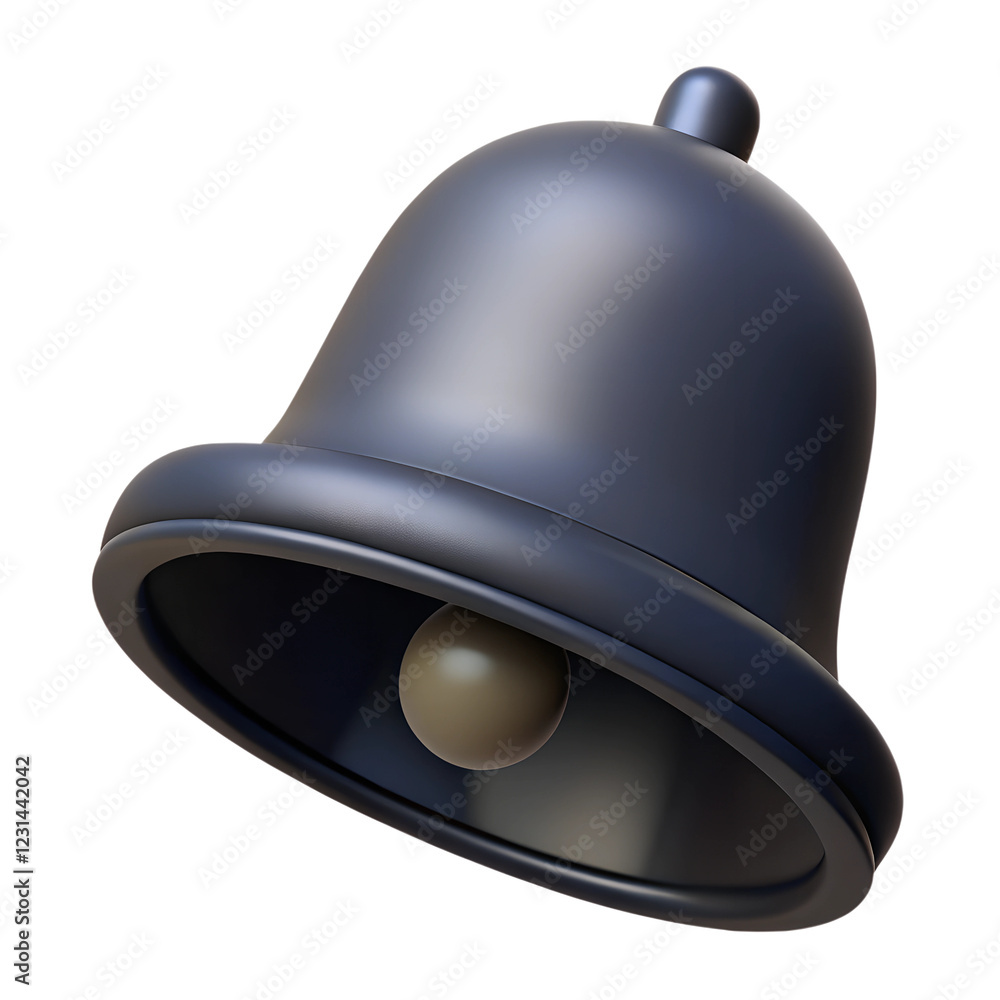 Obraz premium Black notification bell. 3d rendering isolated on white background. Cartoon plastic style icon
