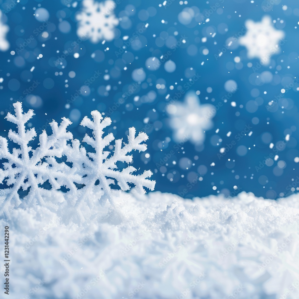 Snowflakes and Snow Background with Gentle Falling Snow Particles