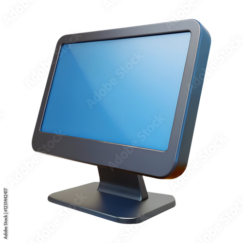 Black modern realistic computer monitor. 3d rendering isolated on white background. Cartoon plastic style icon