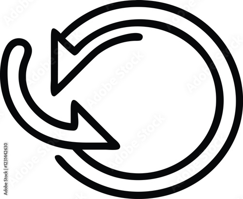 circular arrow symbol, minimalist design, black and white, bold lines, continuous loop, recycling concept, symmetrical composition, geometric shape, vector graphic style, simple icon, refresh symbol, 