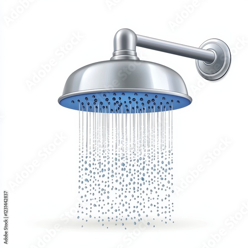 Close Up Of Metallic Shower Head With Water Flowing, Generative AI. photo