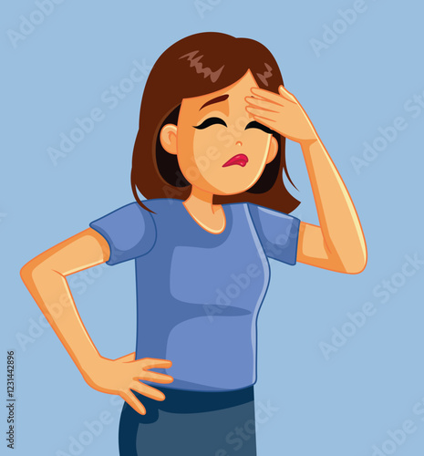 Disappointed Lady Having a Migraine Vector Cartoon Character. Unwell lady having a migraine from stress
