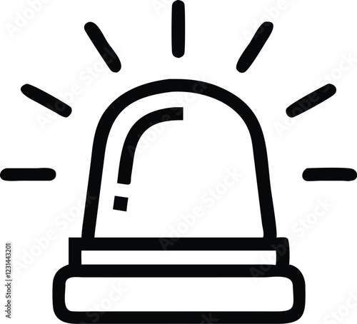 Emergency siren icon, black and white illustration, simple line drawing, police light, ambulance beacon, warning symbol, minimalist design, alert notification, safety equipment, monochrome graphic, ci