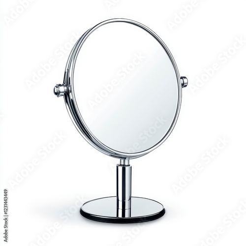 Sleek Chrome Vanity Mirror with Circular Base for Personal Grooming, Generative AI.